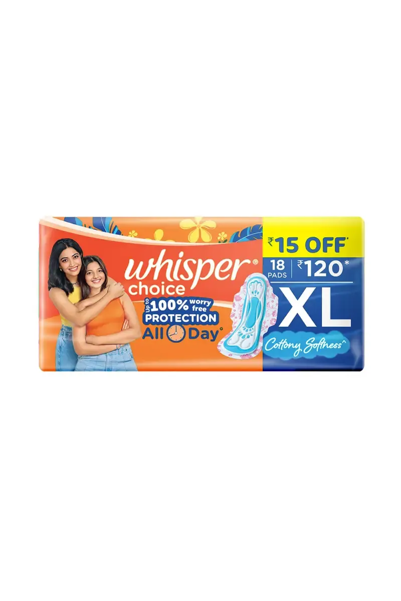 Whisper Choice Sanitary Pads, XL - 18 Pieces
