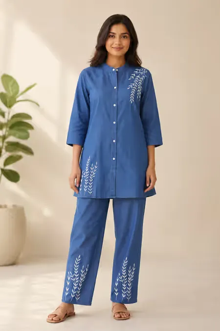 Denim Embroidered Co-ord Set for Women