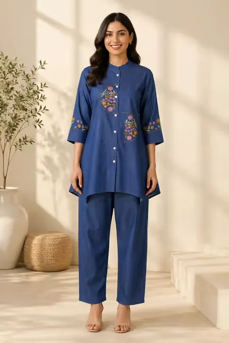Denim Embroidered Co-ord Set for Women