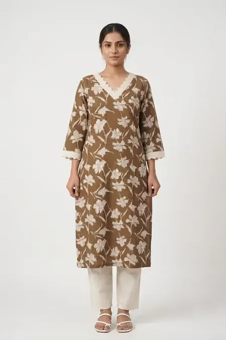 Cotton Floral Printed Kurti with Pant Set for Women