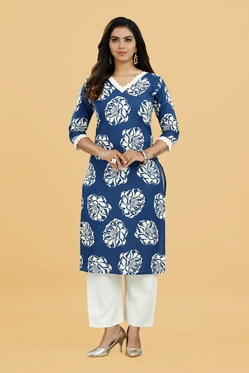 Cotton Floral Printed Kurti with Pant Set for Women