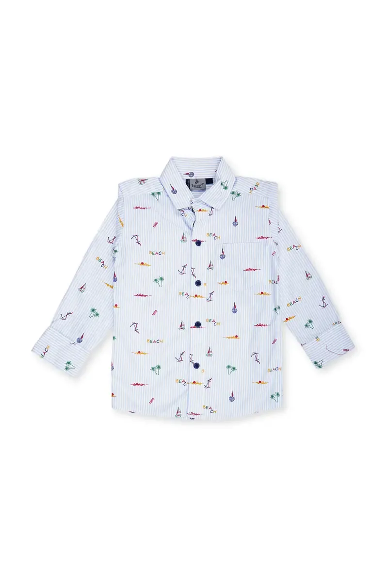 Cotton Printed Full Sleeve Shirt for Boys - Blue