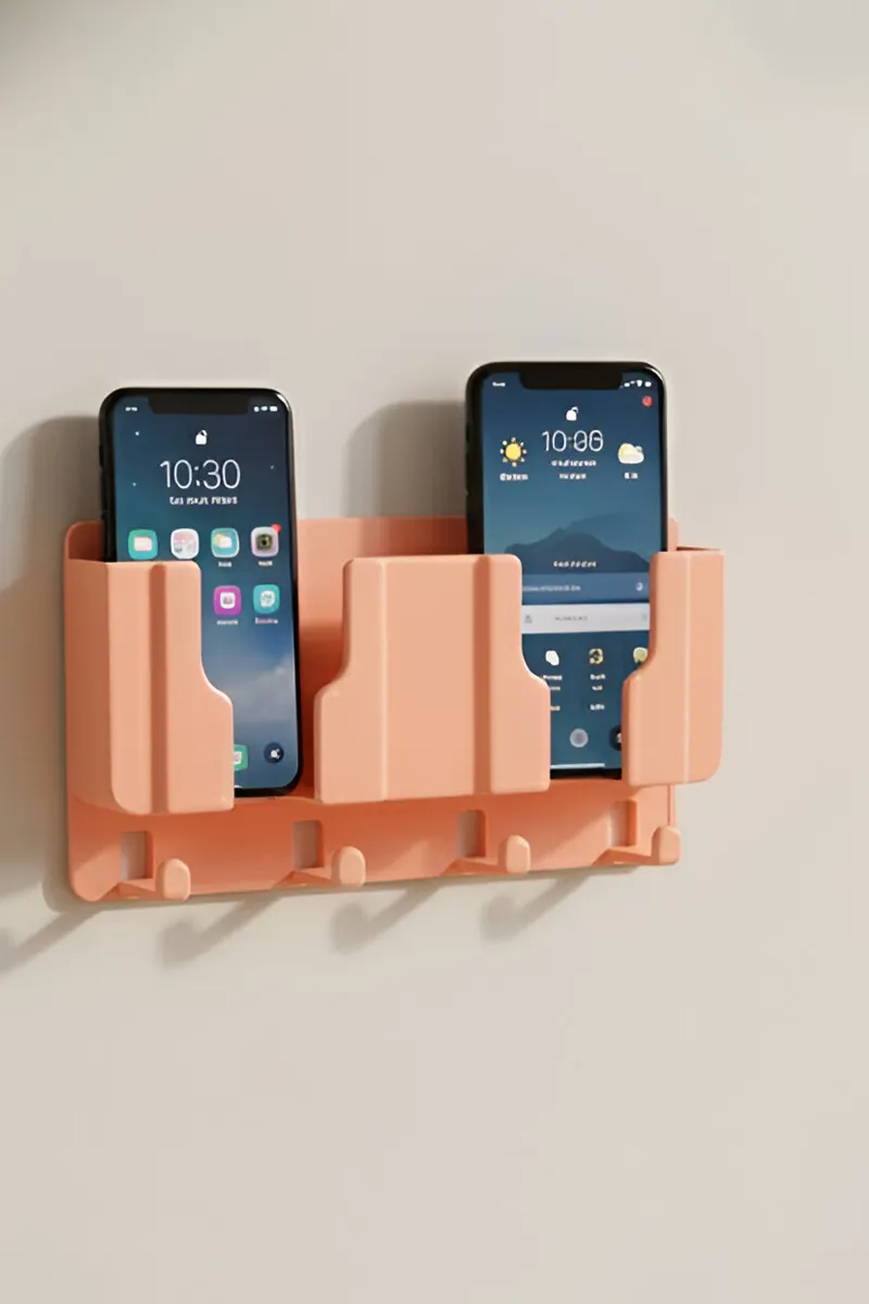 Plastic 2 in 1 Self Adhesive Multipurpose Wall Mounted Mobile Stand with Key Hanger