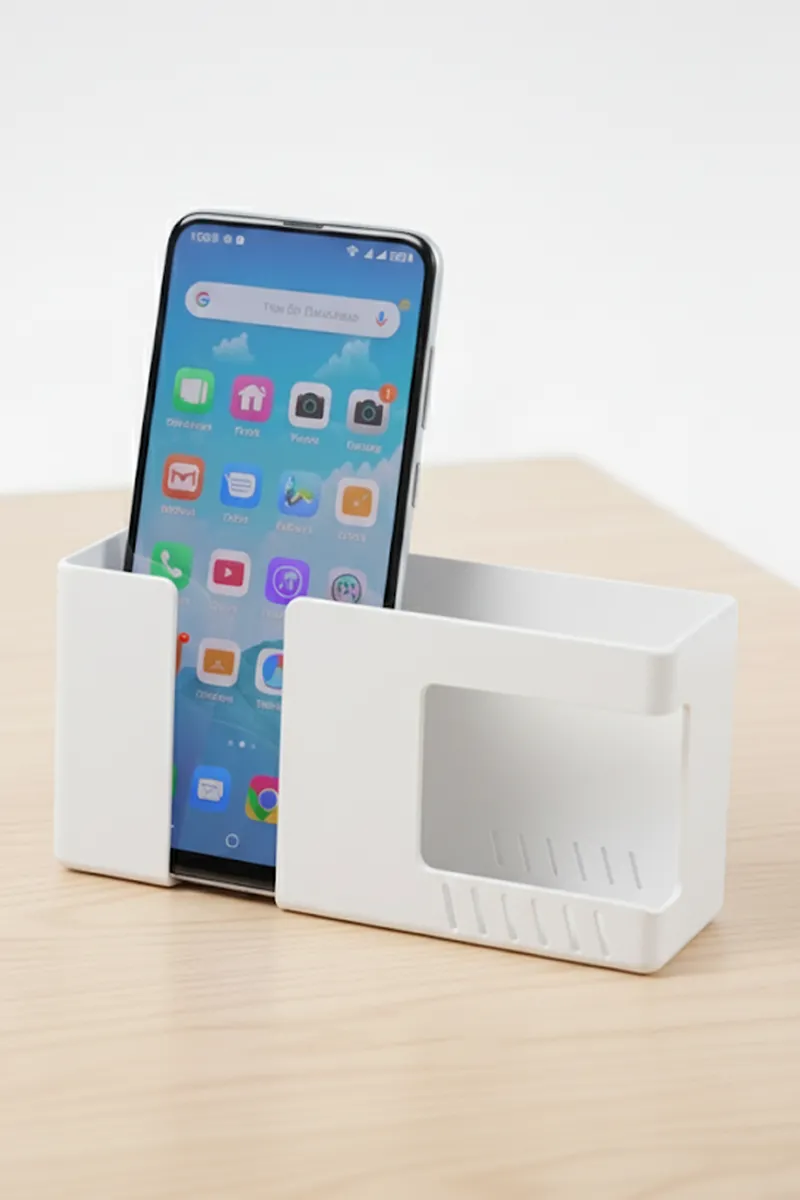 Plastic Self Adhesive Multipurpose Wall Mounted Mobile Stand (White)