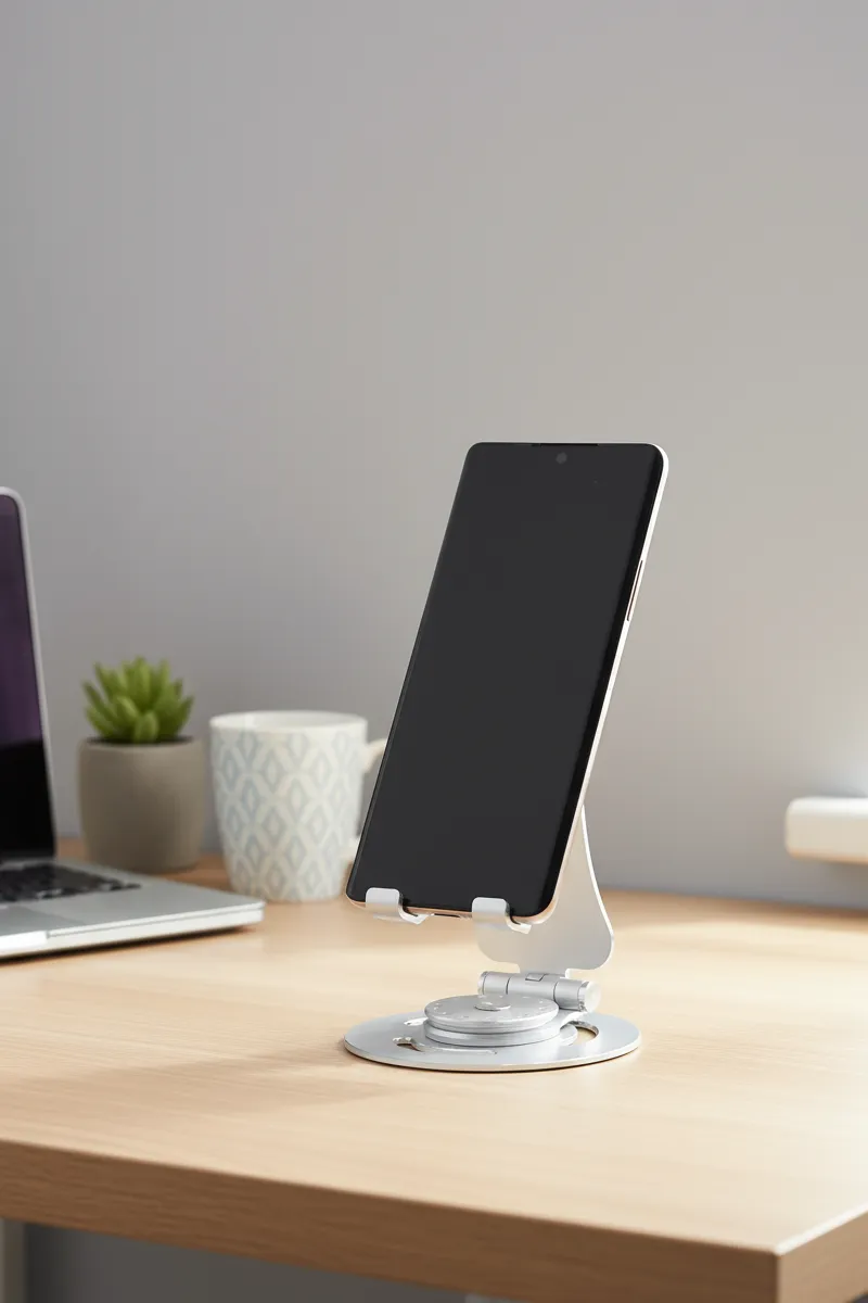 Aluminum & Silicone Foldable Mobile Holder with 360° Rotation, Flexible Angles (Silver)