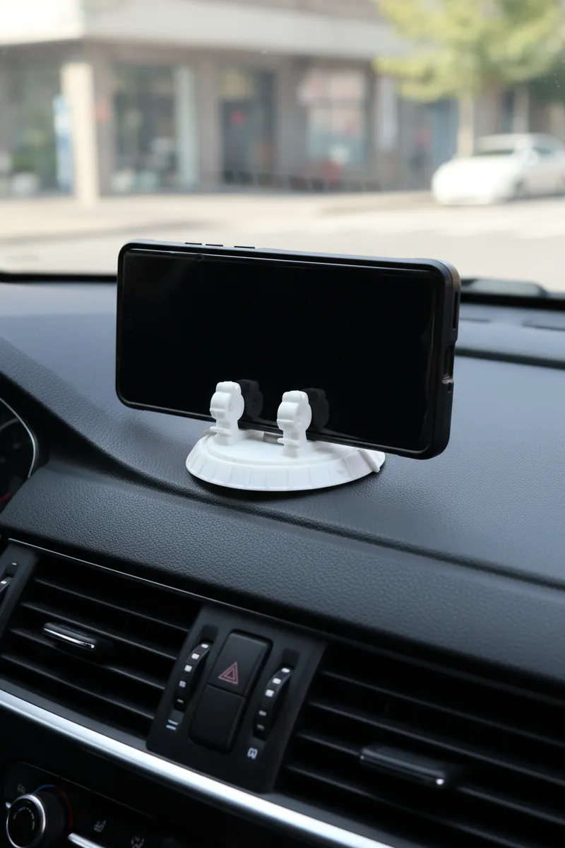 Car Dashboard Mobile Phone Holder Stand with Rotating Hidden Temporary Parking Number Plate (White)