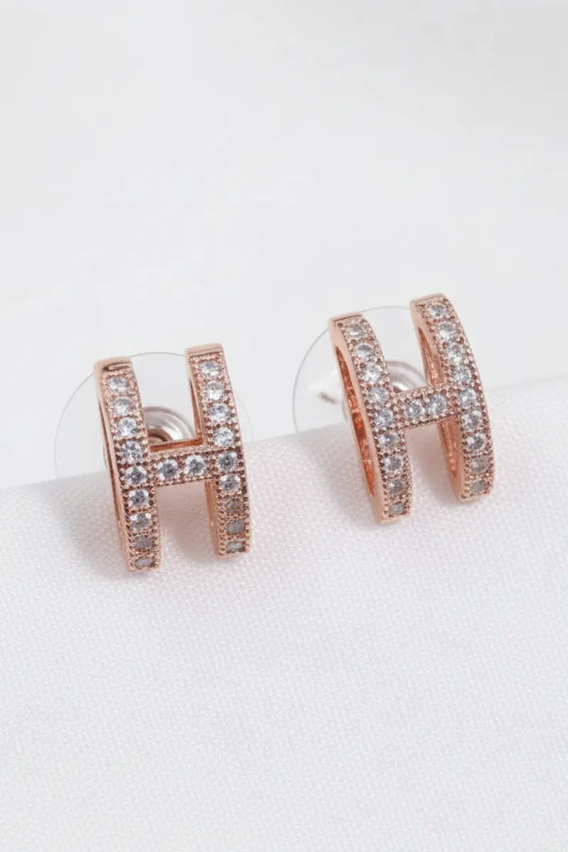 Rose Gold H Initial CZ Stud Earrings for Women 035313ROSGOL12
