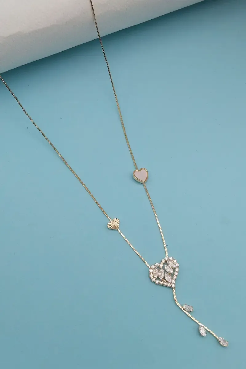 Heart Pendant Necklace with Leaf Drop for Women