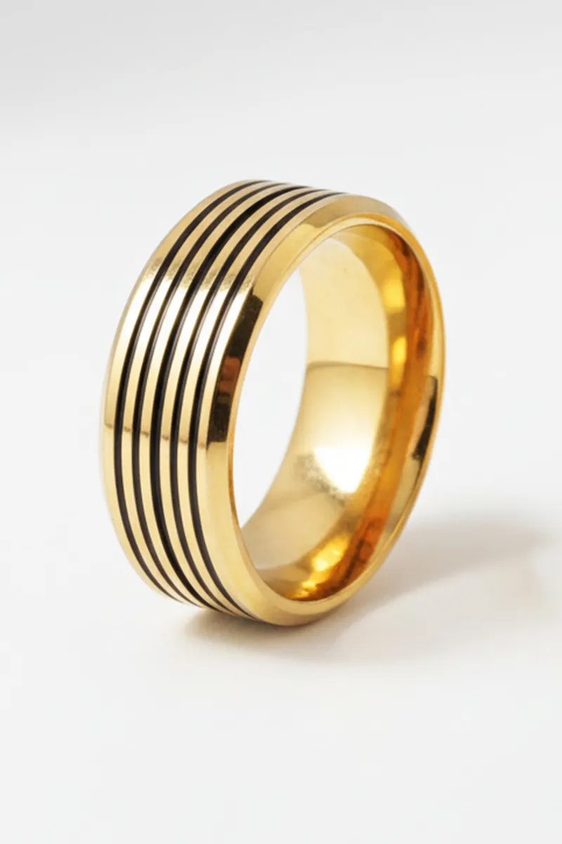 Gold Plated Striped Band Ring for Men