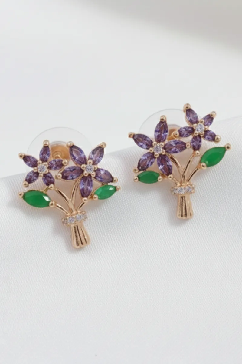 Floral Bouquet Stud Earrings for Women 035449PUR1