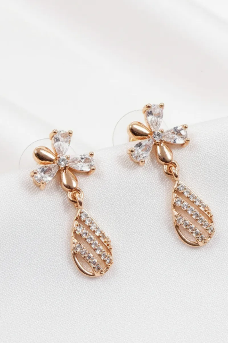 Gold Plated Floral Stud with Drop Earrings