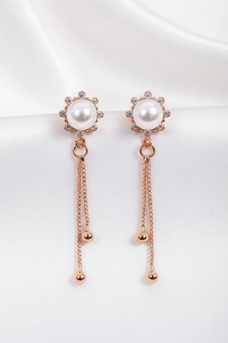 Pearl Floral Dangle Chains Earrings for Women
