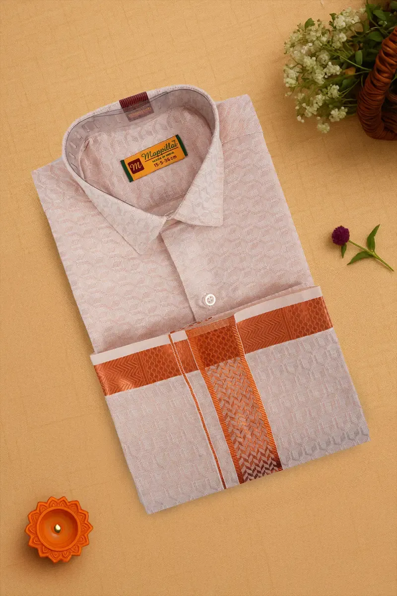 Men's Tissue Cotton Dhoti Shirt Set - Copper (2-Pcs Set) 035484COP362