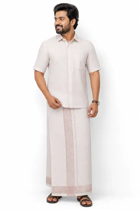 Men's Tissue Cotton Dhoti Shirt Set - Rose Gold (2-Pcs Set) 035484ROSGOL44