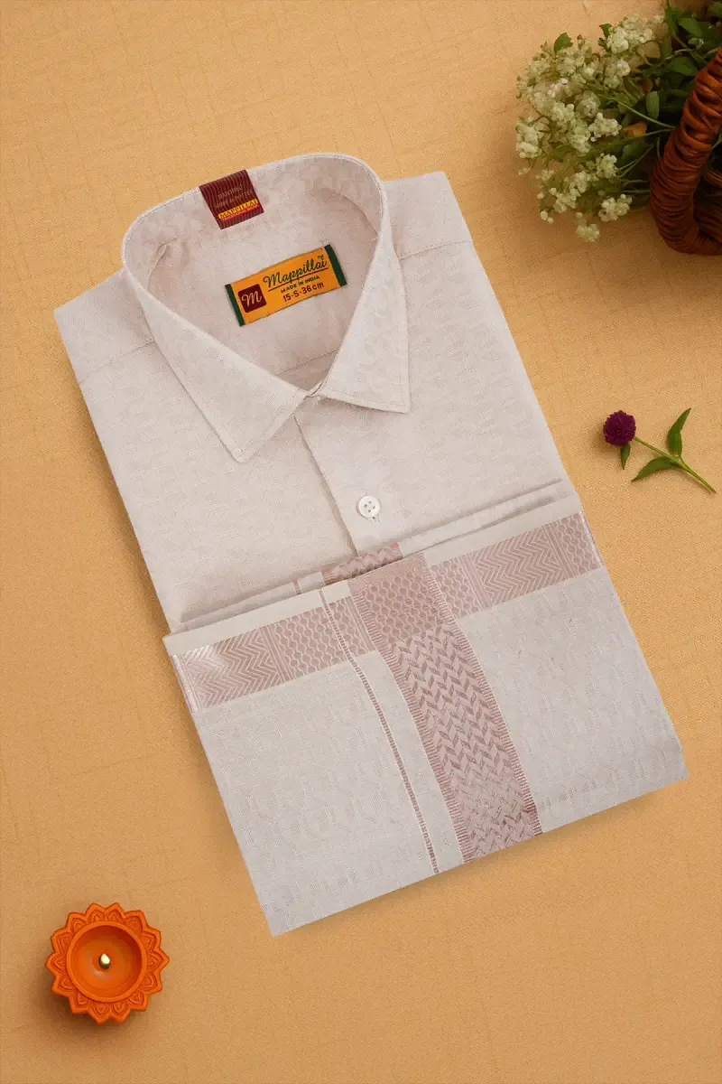 Men's Tissue Cotton Dhoti Shirt Set - Rose Gold (2-Pcs Set) 035484ROSGOL44