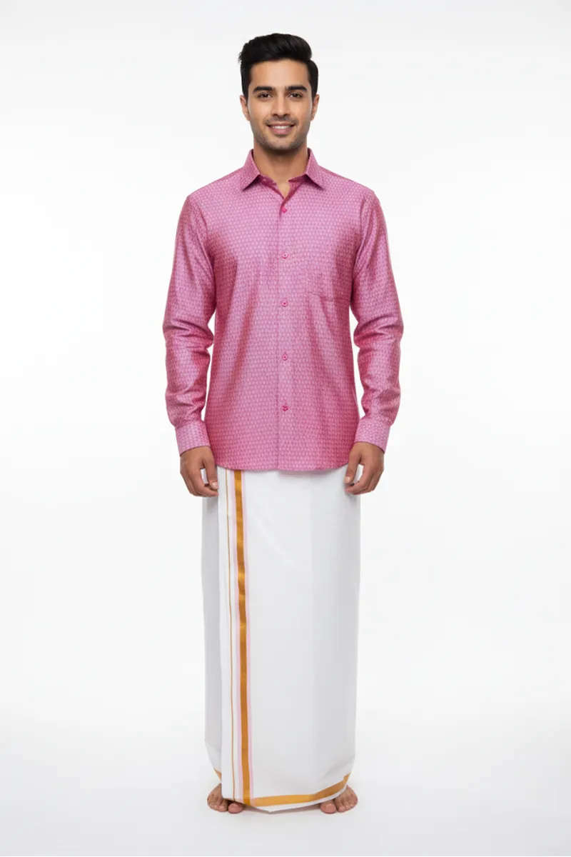 Men's Cotton Self Designed Dhoti Shirt Set (2 Pcs)