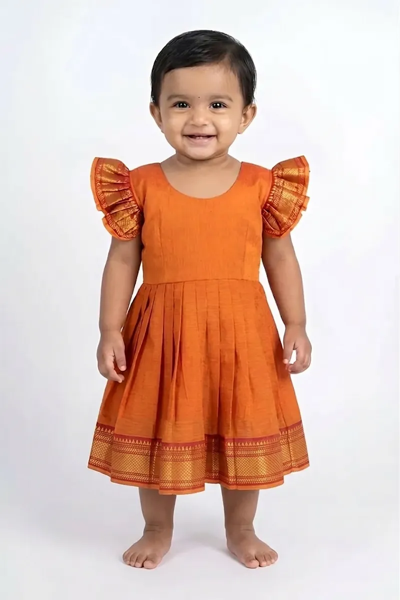 Pure Cotton Ethnic Frock for Baby Girl - Mustard