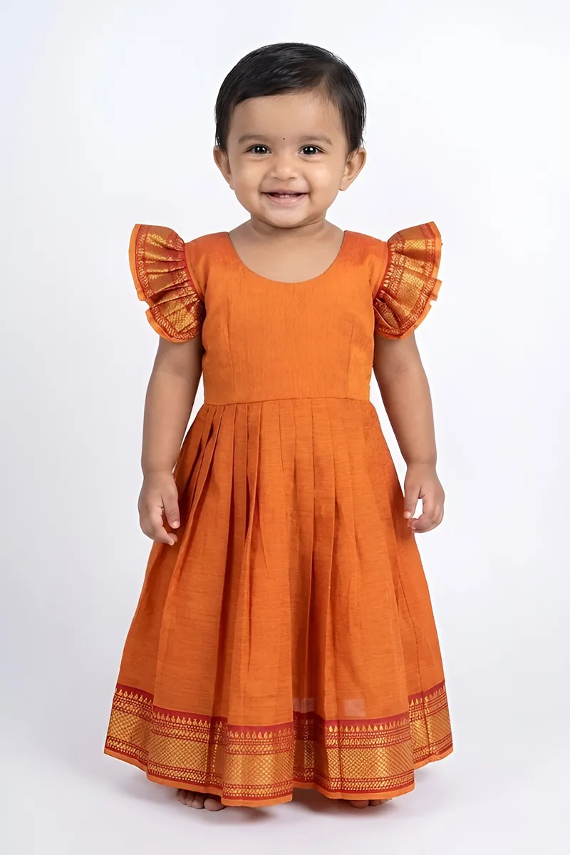 Pure Cotton Ethnic Frock for Baby Girl - Mustard 035542MUS612