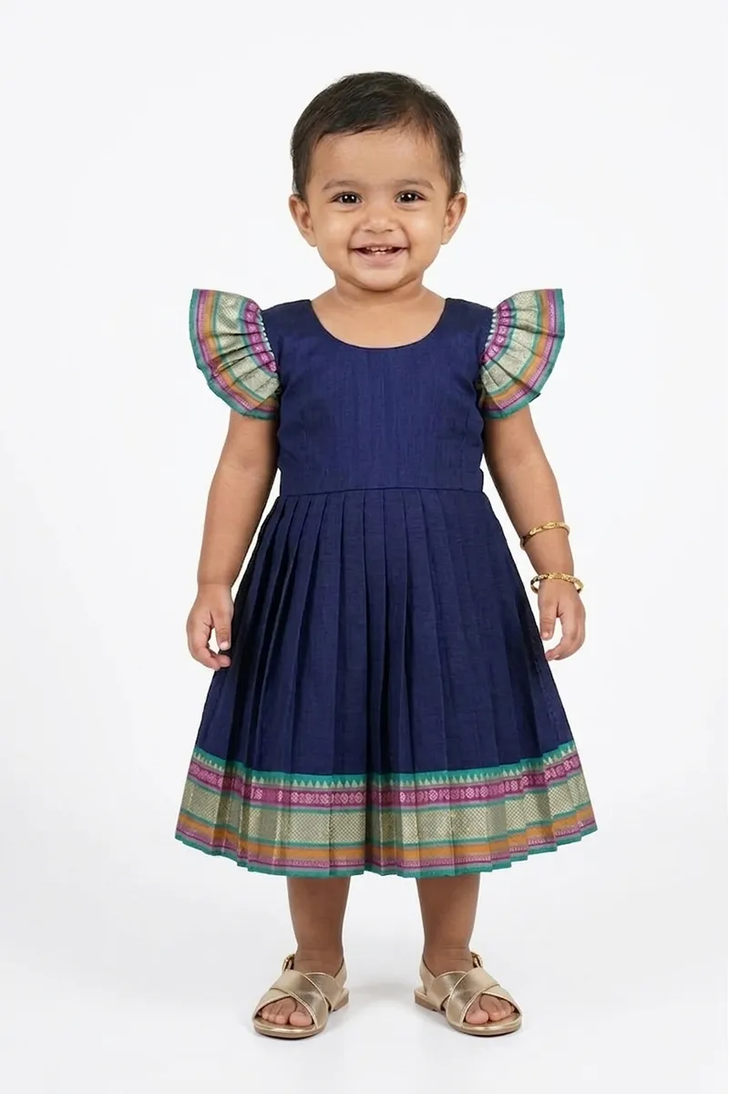 Pure Cotton Ethnic Frock for Baby Girl - Navy Blue