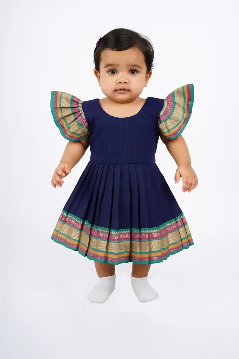 Pure Cotton Ethnic Frock for Baby Girl - Navy Blue 035542NAVBLU612