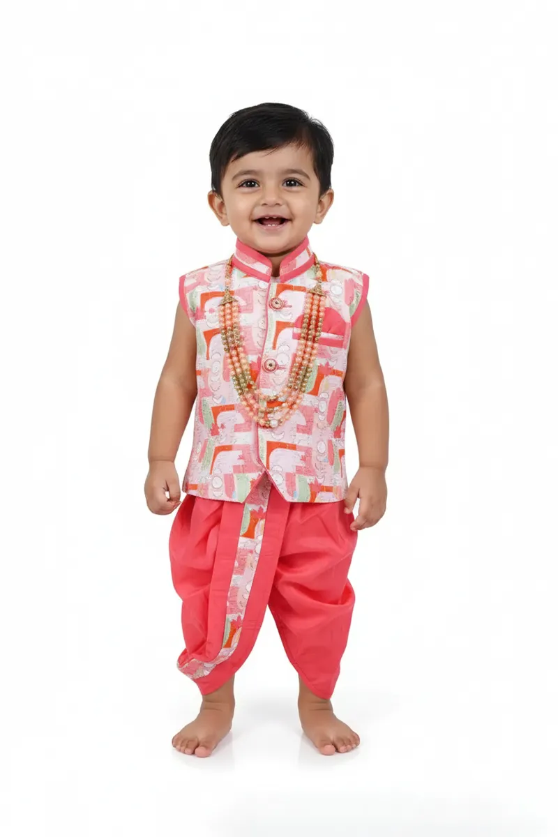Sleeveless Kurta with Panchakacham for Baby Boy-Peach 035548PEA06M