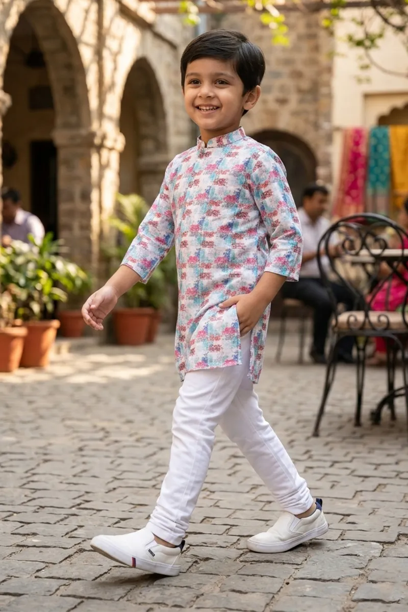 Cotton Blend Kurta with Pyjama Set for Boys - Blue