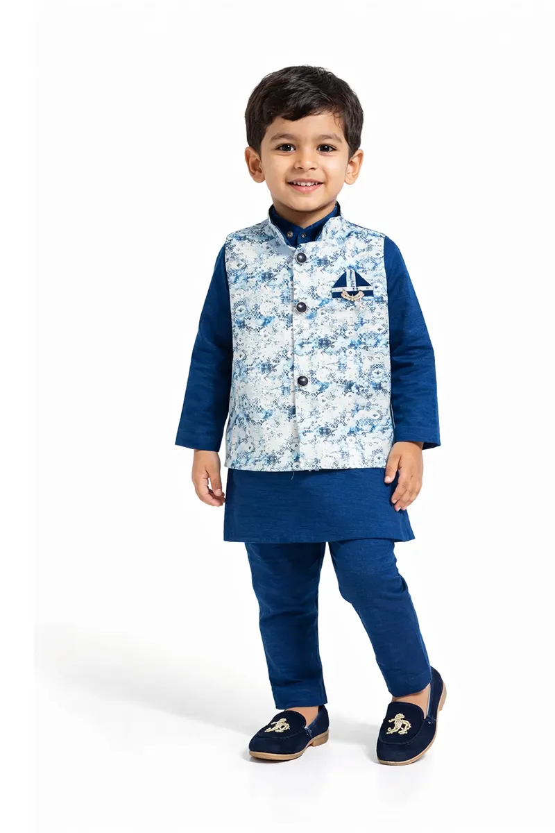 Kurta with Panchakacham and Pyjama Set for Boys - Teal