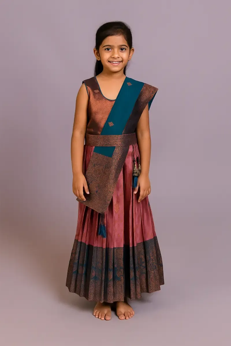 Artsilk Festive Lehenga Set with Dupatta and Hip Belt for Girls (Sleeve material attached)