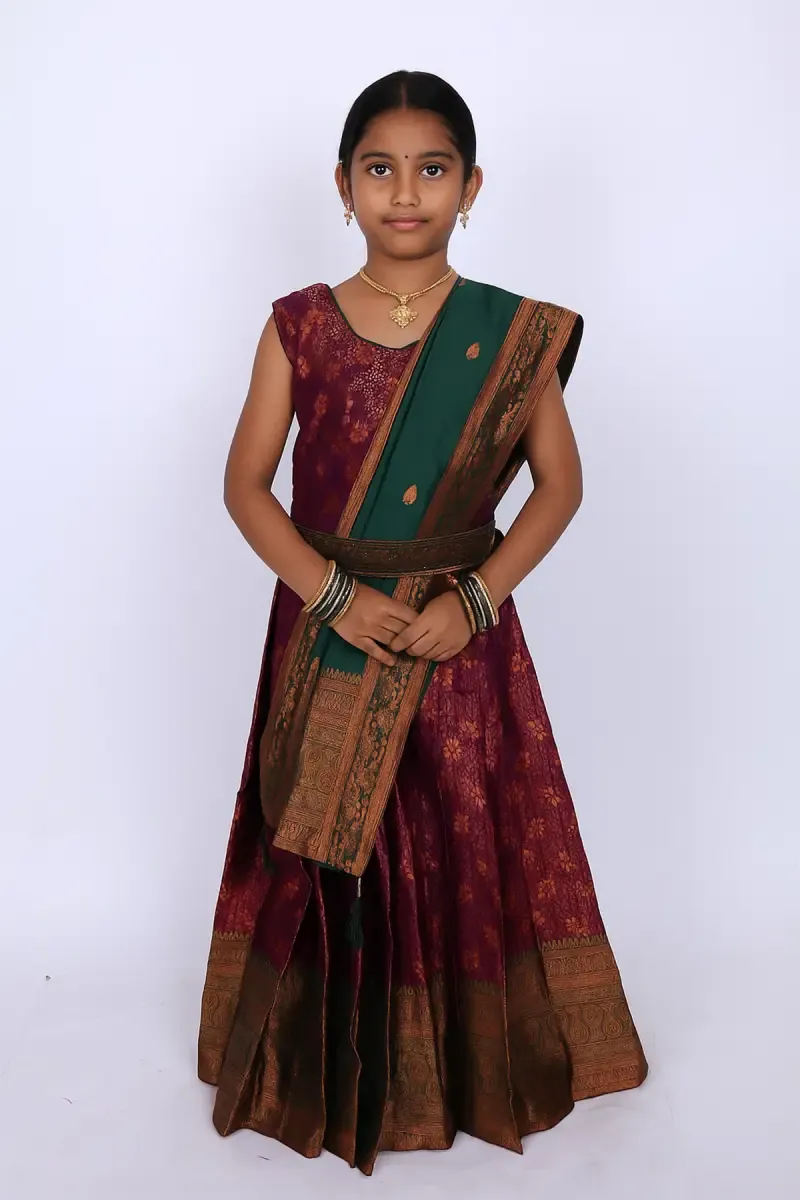 Girl's Art Silk Floral Zari Woven Lehanga Set - Multicolor 03561178YRSMUL
