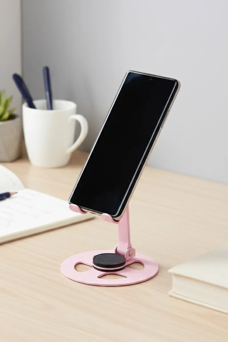 Steel & Silicone 360° Rotatable Tabletop Mobile Stand (Pink)