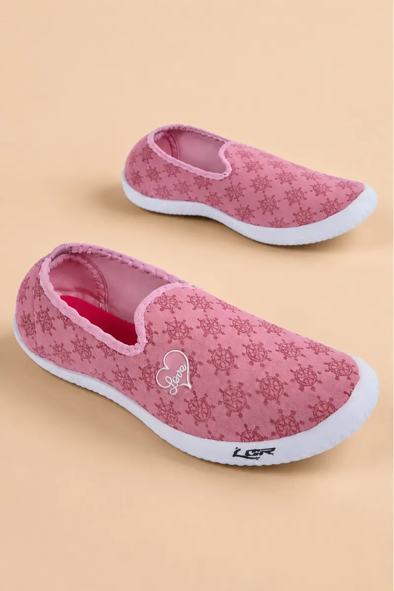 Slip-On Casual Shoes for Women - Printed Design & Love Badge