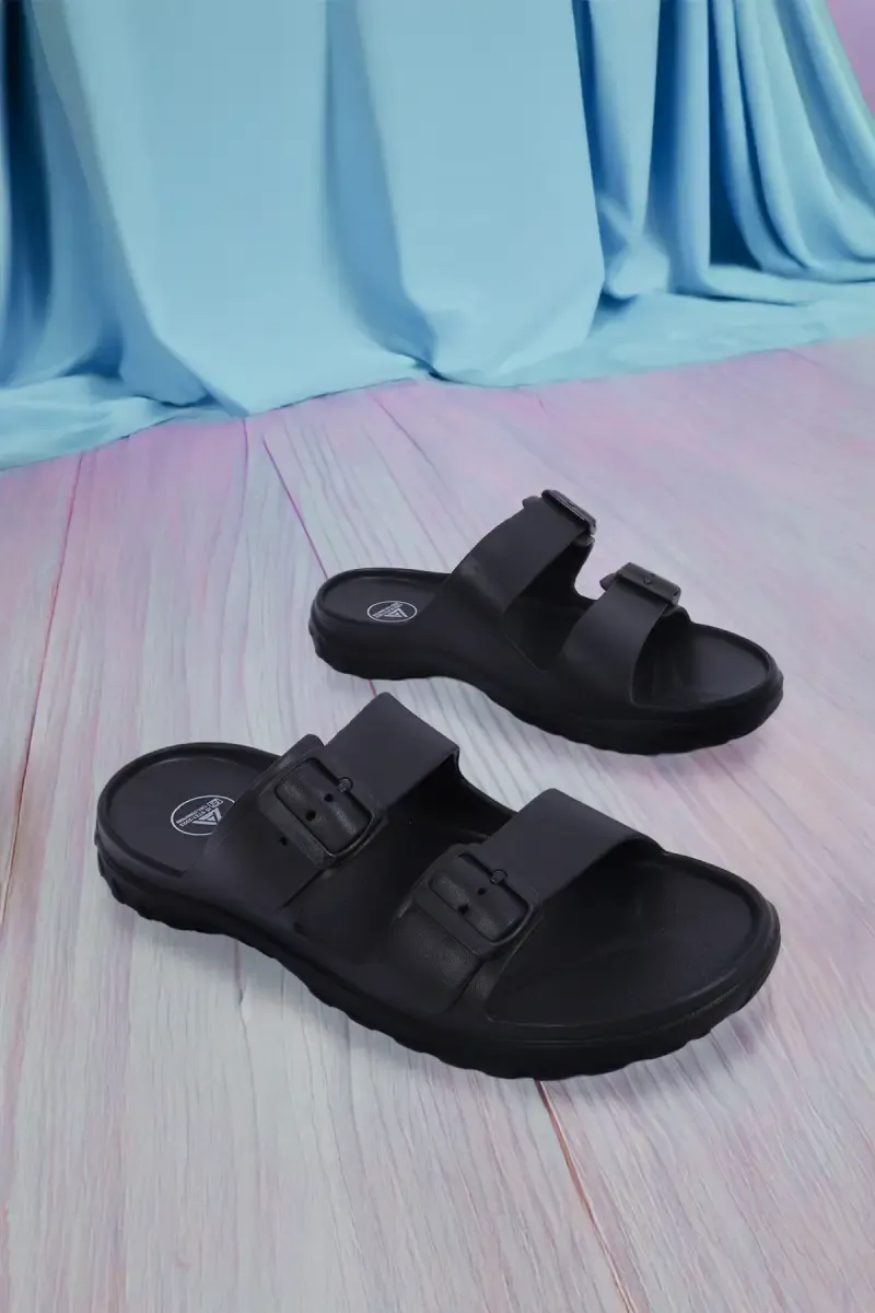 Solid Slippers for Men - Slip-On with Buckle Strap