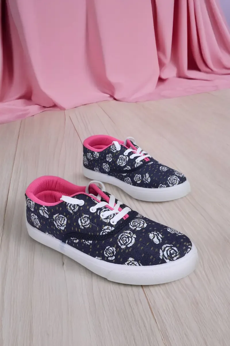 Lace-Up Casual Shoes for Women - Floral Printed