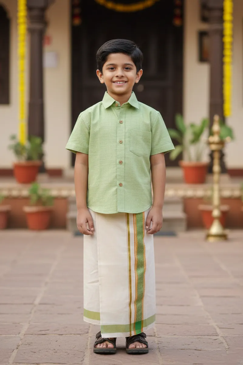 Cotton Shirt with Dhoti Set for Boys - Green 035830GRE910YRS