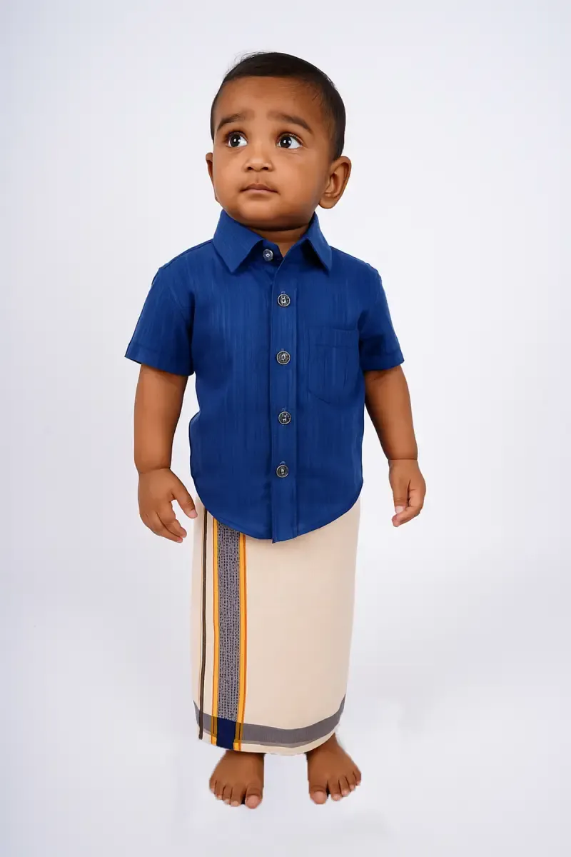 Cotton Shirt with Dhoti Set for Baby Boys - Blue
