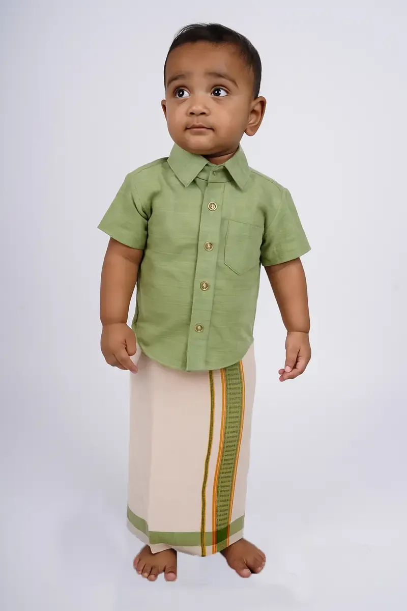 Cotton Shirt with Dhoti Set for Baby Boys - Green