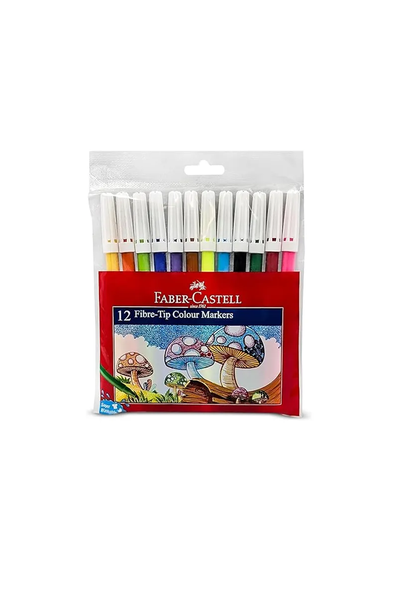 Faber Castell Fibre Tip Color Markers (Multicolor, Pack of 12)