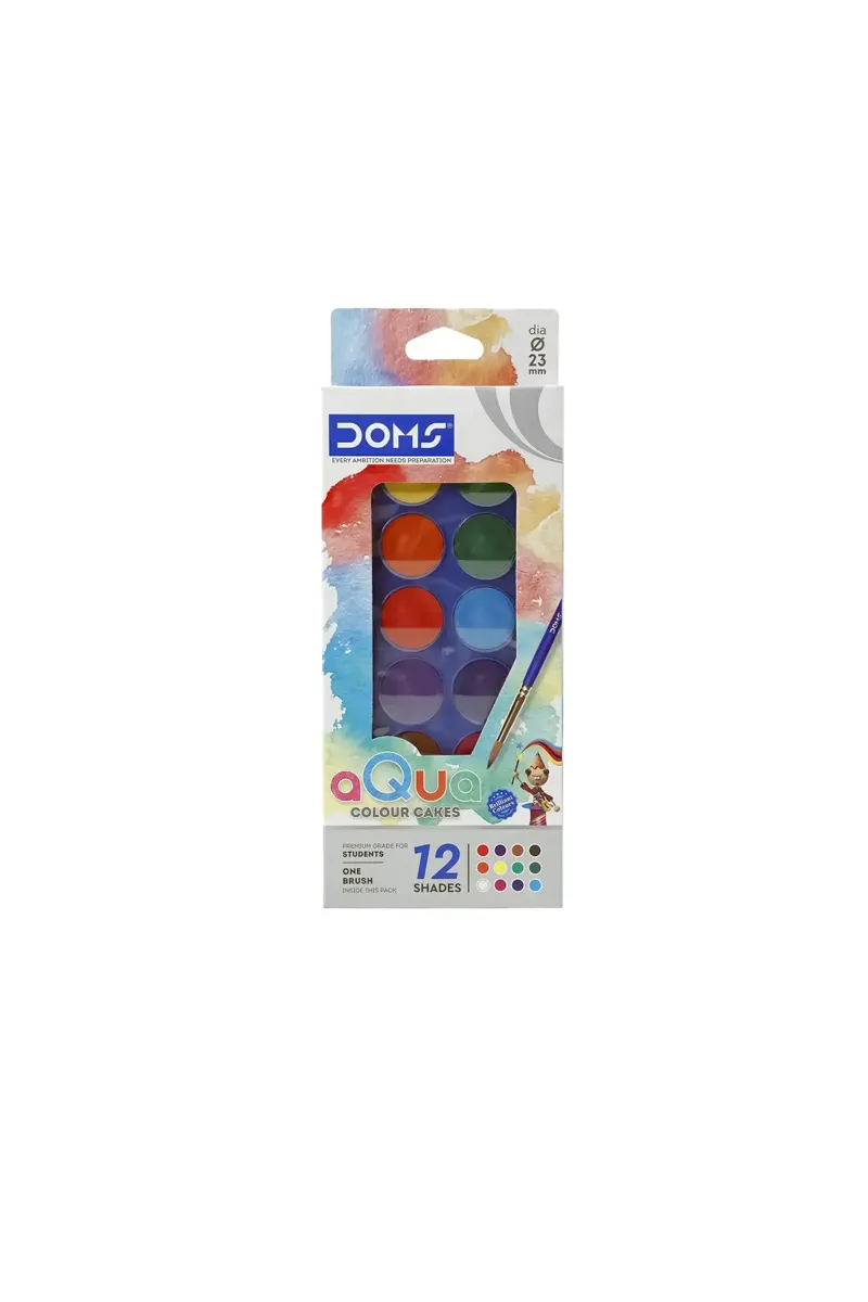 Dom's Aqua Colour Cakes with Brush (Pack of 1) - 12 Shades