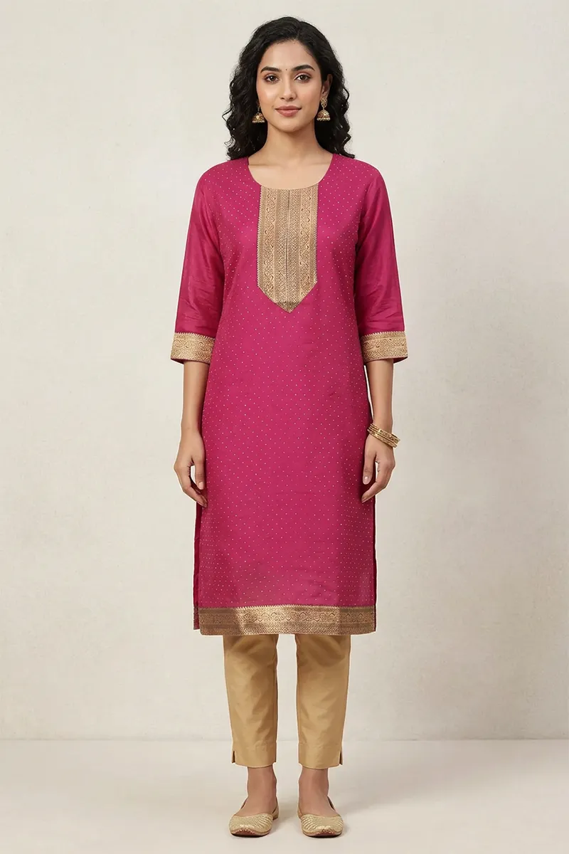 Cotton Embellished Kurti for Women 035976XLPIN - Pink kurti - XL kurti