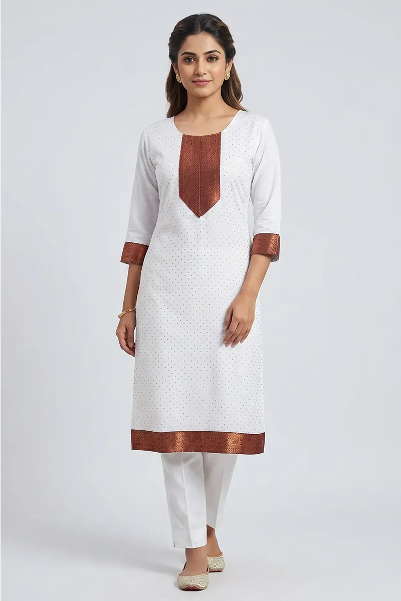 Cotton Embellished Kurti for Women 035976XLWHI - White kurti - XL