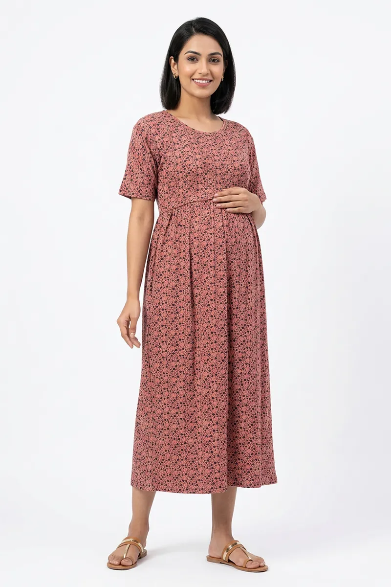 Cotton Printed Maternity Nighty for Women