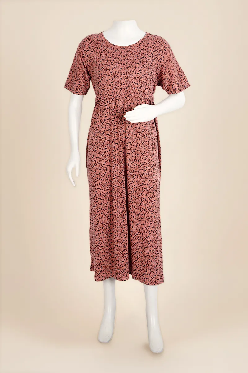 Cotton Printed Maternity Nighty for Women 035981XLLIGBRO