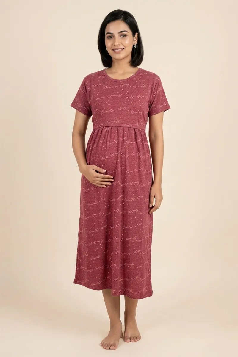Cotton Printed Maternity Nighty for Women