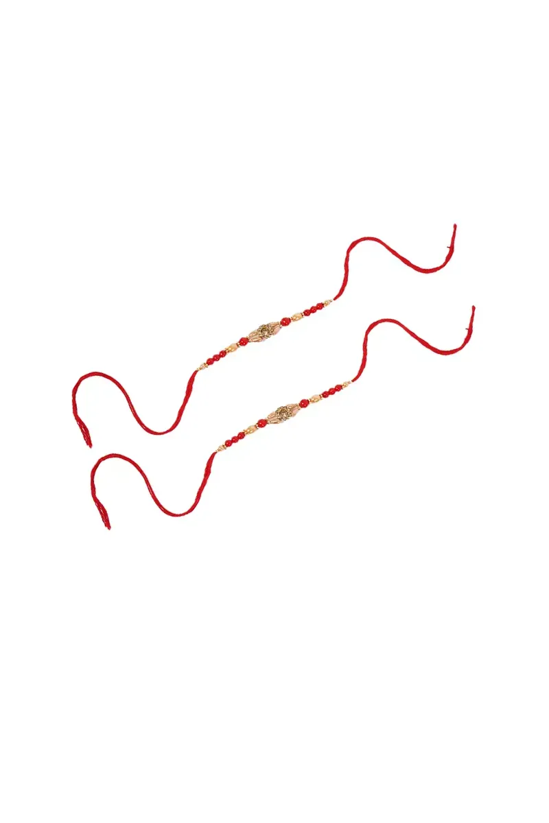 Classic Red and Gold Beaded Rakhi with Central Stone