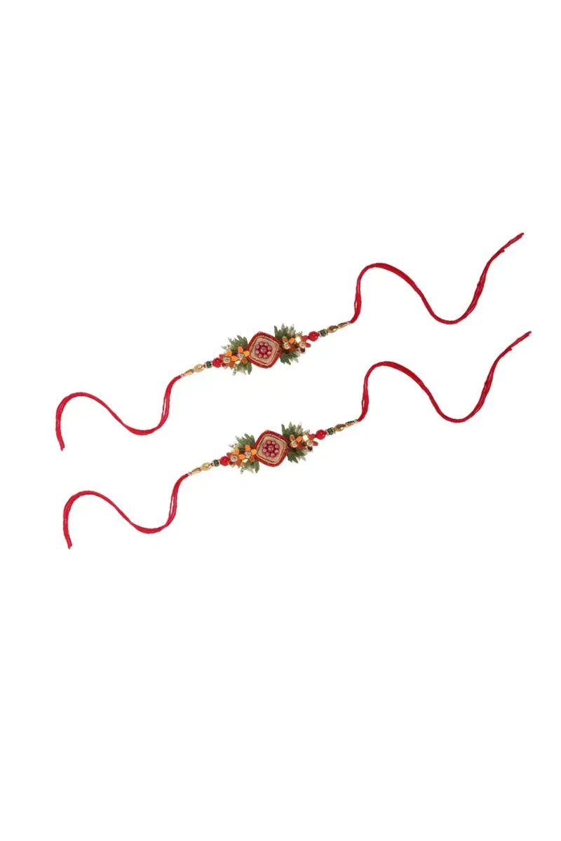 Elegant Rakhi with Zari Work and Festive Floral