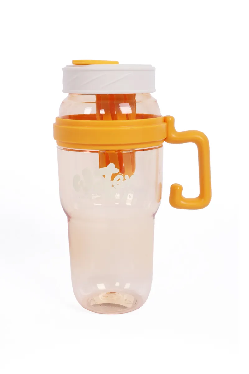 Plastic Flip Top Water Bottle with Straw & Infuser, Yellow - 1200ml