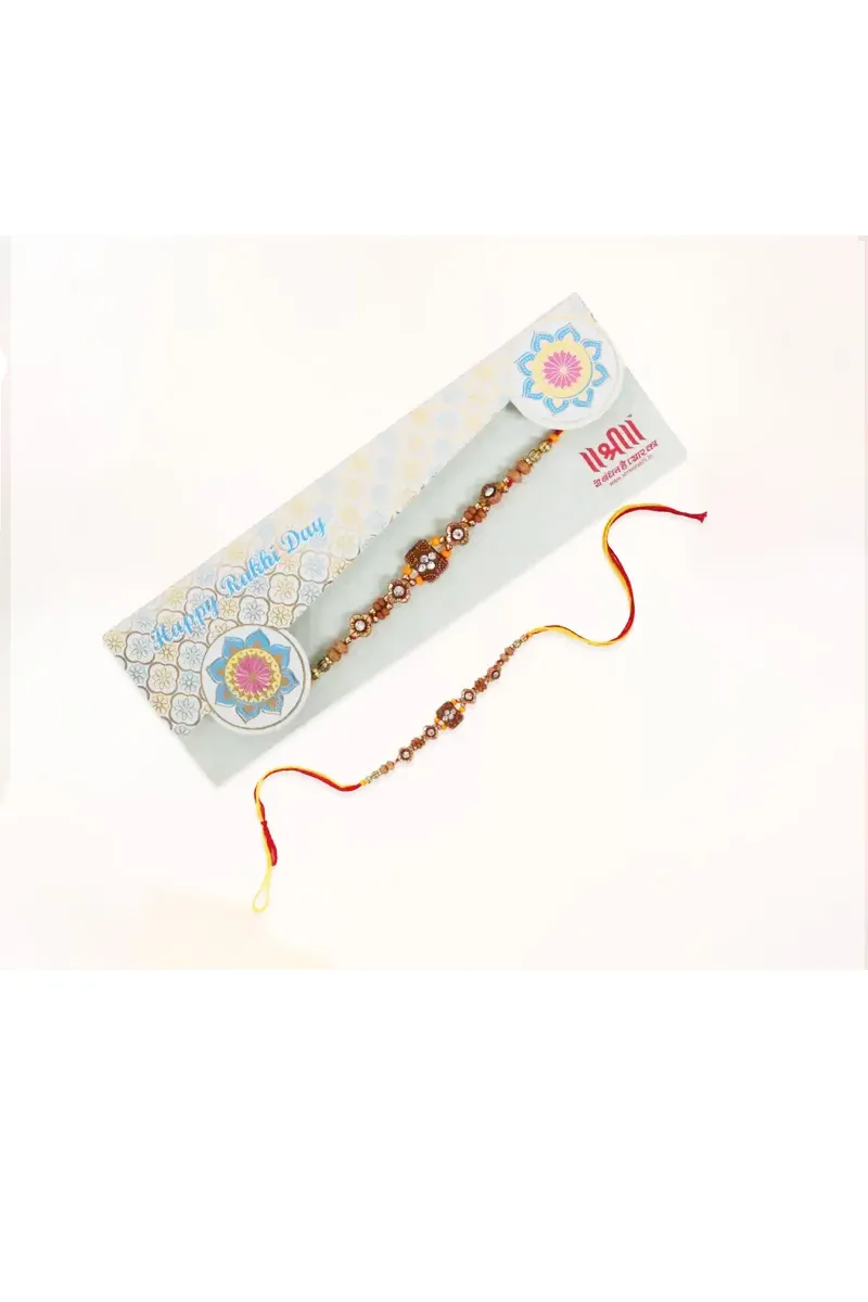 Rustic Floral Rakhi with Wooden Beads