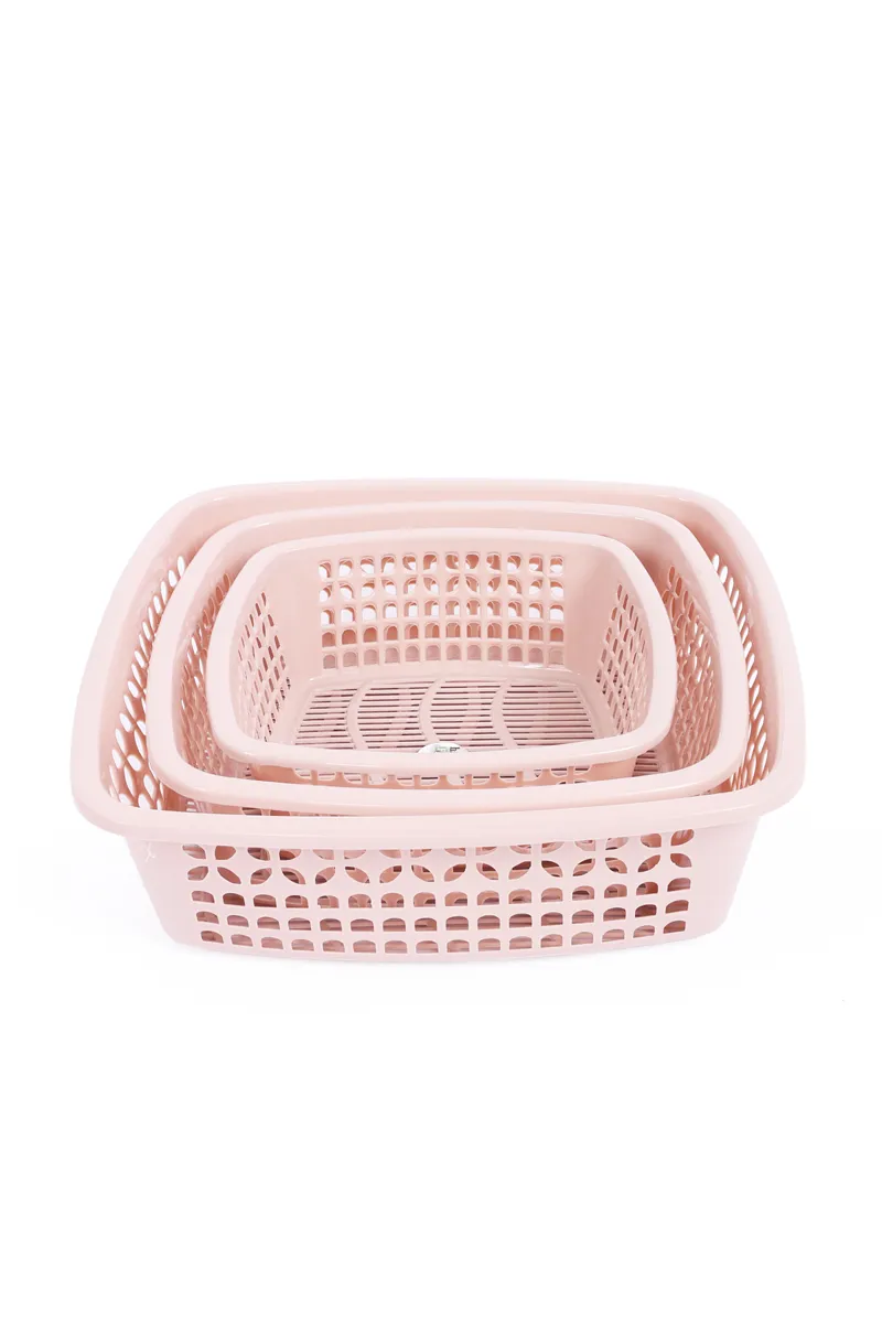 Happy Family Plastic Multiuse Basket Set, Brown - 3pcs 036143BROPLA