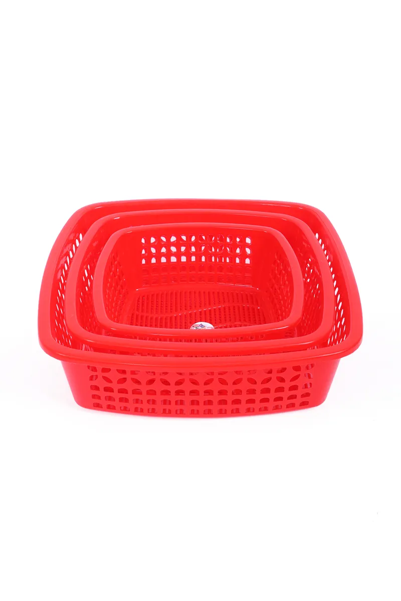 Happy Family Plastic Multiuse Basket Set, Red - 3pcs 036143REDPLA