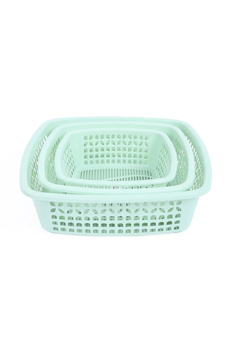 Happy Family Plastic Multiuse Basket Set, Sea Green - 3pcs 036143SEAGREPLA